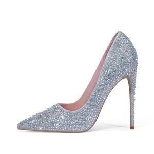 NWT Elisabet Tang Silver Rhinestone Stiletto Pumps Pointed Toe Heels Sz 7‎